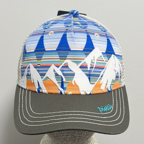 Pistil Blue Orange Gray Mckinley Mountains Mesh Snap Back Womens Trucker Cap O/S - Picture 2 of 11